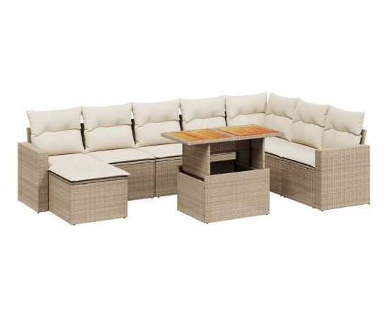 vidaXL 9-cz. zestaw mebli ogrodowych z poduszkami, beżowy, polirattan Dārza mēbeļu komplekti