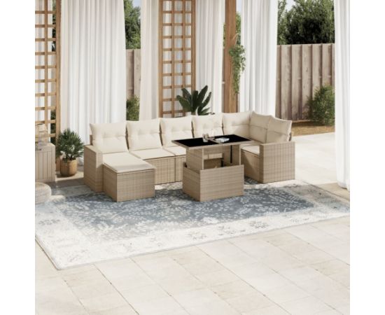 vidaXL 8-cz. zestaw mebli ogrodowych z poduszkami, beżowy, polirattan Dārza mēbeļu komplekti