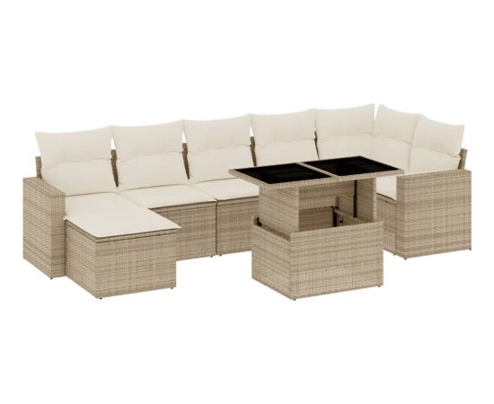 vidaXL 8-cz. zestaw mebli ogrodowych z poduszkami, beżowy, polirattan Dārza mēbeļu komplekti