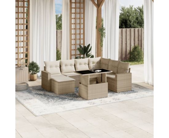 vidaXL 8-cz. zestaw mebli ogrodowych z poduszkami, beżowy, polirattan Dārza mēbeļu komplekti