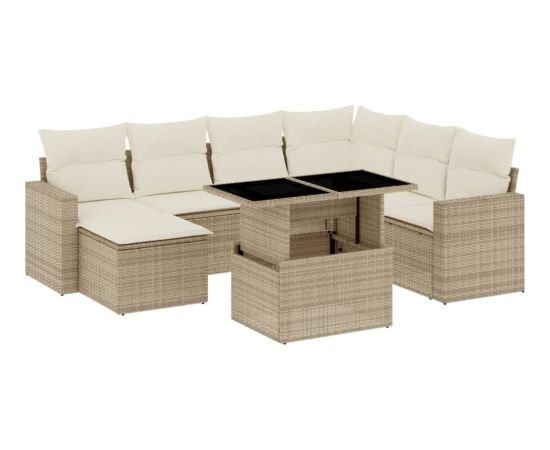 vidaXL 8-cz. zestaw mebli ogrodowych z poduszkami, beżowy, polirattan Dārza mēbeļu komplekti