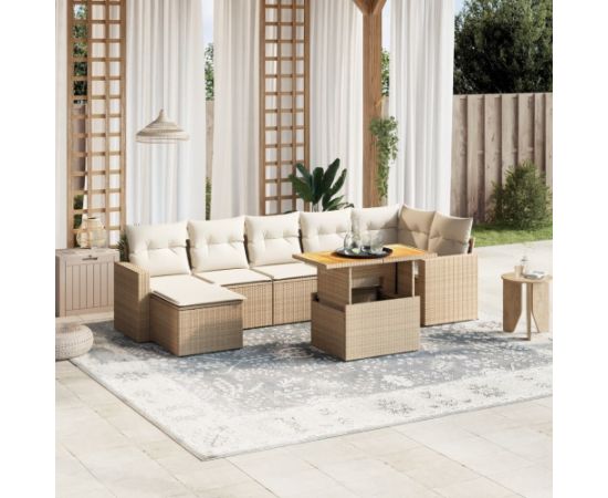 vidaXL 8-cz. zestaw mebli ogrodowych z poduszkami, beżowy, polirattan Dārza mēbeļu komplekti