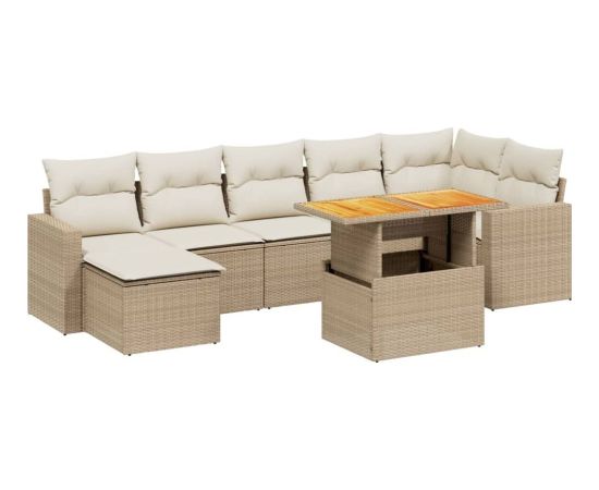 vidaXL 8-cz. zestaw mebli ogrodowych z poduszkami, beżowy, polirattan Dārza mēbeļu komplekti