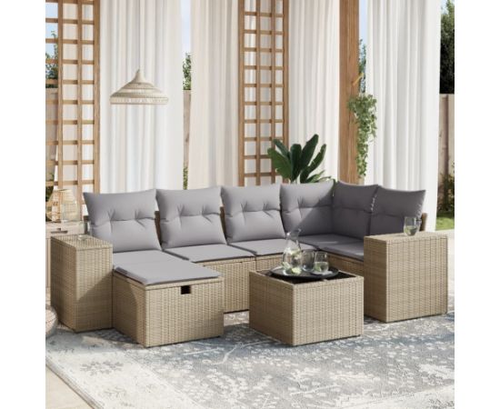 vidaXL 7-cz. zestaw mebli ogrodowych z poduszkami, mieszany beż Dārza mēbeļu komplekti