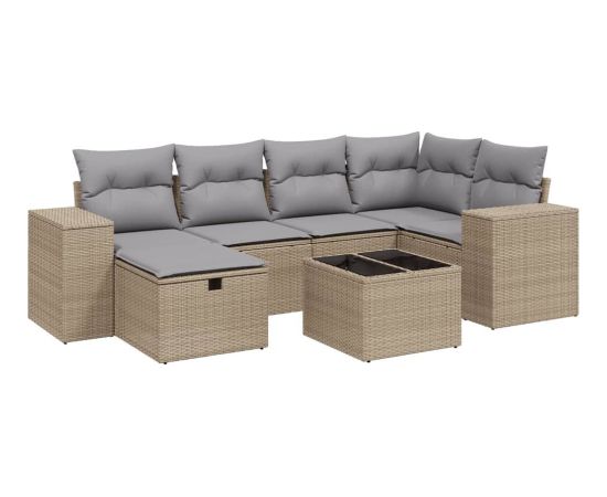 vidaXL 7-cz. zestaw mebli ogrodowych z poduszkami, mieszany beż Dārza mēbeļu komplekti