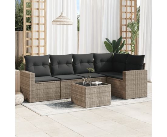 vidaXL 6-cz. zestaw mebli ogrodowych z poduszkami, szary, rattan PE Dārza mēbeļu komplekti