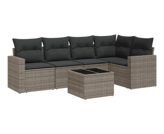 vidaXL 6-cz. zestaw mebli ogrodowych z poduszkami, szary, rattan PE Dārza mēbeļu komplekti