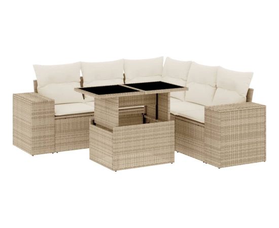 vidaXL 6-cz. zestaw mebli ogrodowych z poduszkami, beżowy, polirattan Dārza mēbeļu komplekti