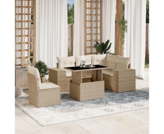 vidaXL 6-cz. zestaw mebli ogrodowych z poduszkami, beżowy, polirattan Dārza mēbeļu komplekti