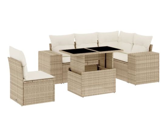 vidaXL 6-cz. zestaw mebli ogrodowych z poduszkami, beżowy, polirattan Dārza mēbeļu komplekti