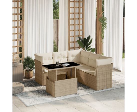 vidaXL 6-cz. zestaw mebli ogrodowych z poduszkami, beżowy, polirattan Dārza mēbeļu komplekti