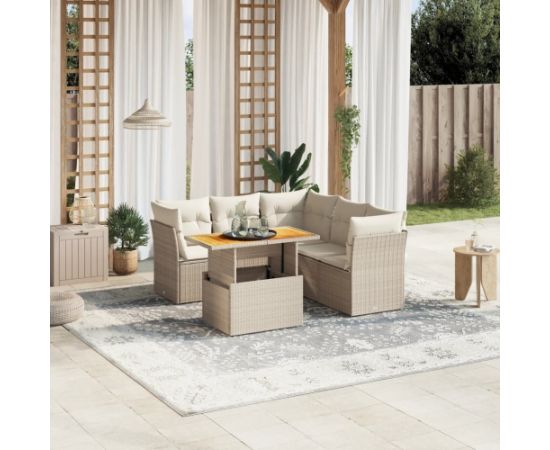 vidaXL 5-cz. zestaw mebli ogrodowych z poduszkami, beżowy, polirattan Dārza mēbeļu komplekti