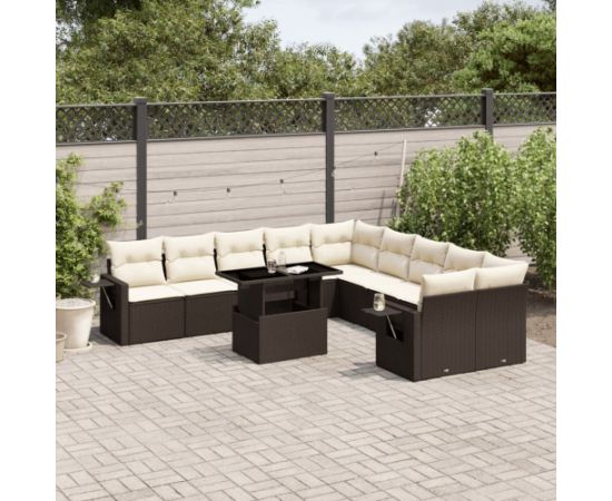 vidaXL 11-cz. zestaw mebli ogrodowych z poduszkami, brązowy, rattan PE Dārza mēbeļu komplekti