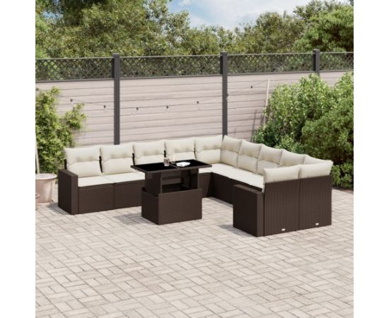 vidaXL 11-cz. zestaw mebli ogrodowych z poduszkami, brązowy, rattan PE Dārza mēbeļu komplekti