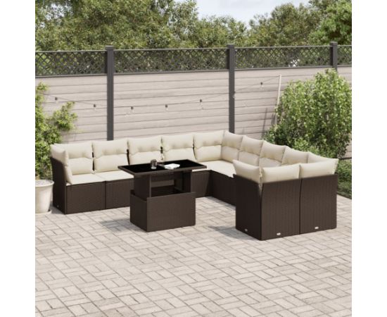 vidaXL 11-cz. zestaw mebli ogrodowych z poduszkami, brązowy, rattan PE Dārza mēbeļu komplekti