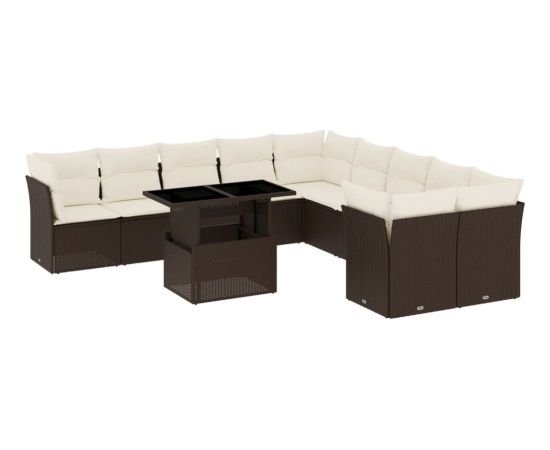 vidaXL 11-cz. zestaw mebli ogrodowych z poduszkami, brązowy, rattan PE Dārza mēbeļu komplekti