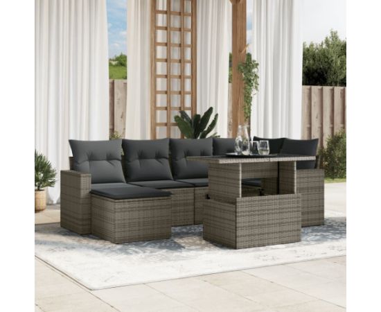 vidaXL 7-cz. zestaw wypoczynkowy do ogrodu, z poduszkami, szary Dārza mēbeļu komplekti