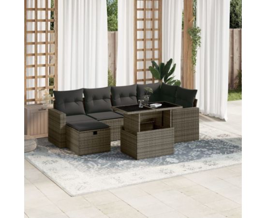 vidaXL 7-cz. zestaw wypoczynkowy do ogrodu, z poduszkami, szary Dārza mēbeļu komplekti