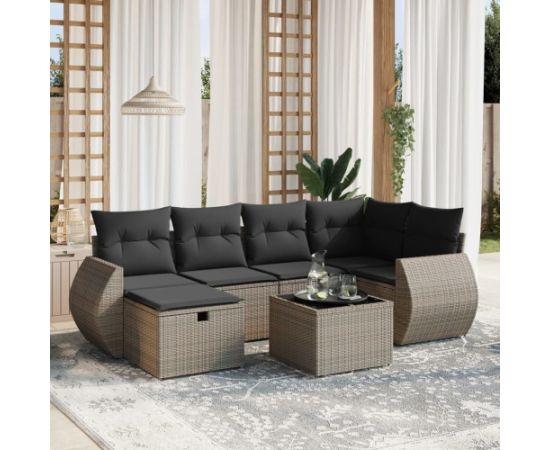 vidaXL 7-cz. zestaw wypoczynkowy do ogrodu, z poduszkami, szary Dārza mēbeļu komplekti