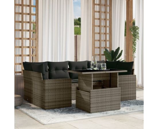 vidaXL 7-cz. zestaw wypoczynkowy do ogrodu, z poduszkami, szary Dārza mēbeļu komplekti