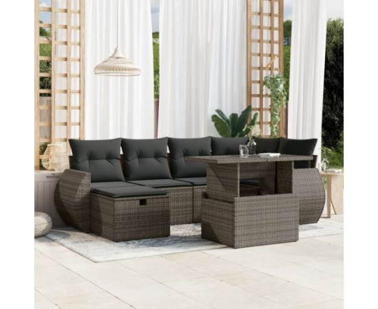 vidaXL 7-cz. zestaw wypoczynkowy do ogrodu, z poduszkami, szary Dārza mēbeļu komplekti