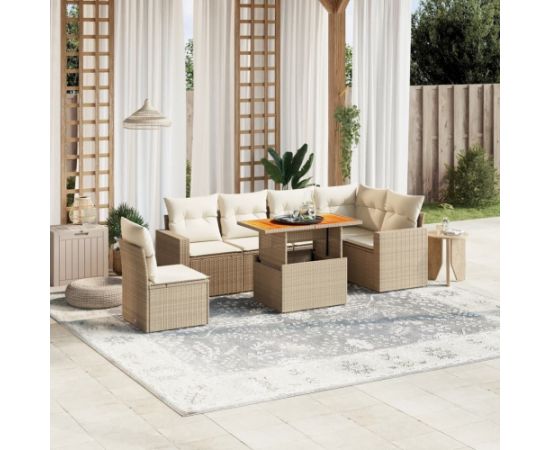 vidaXL 7-cz. zestaw wypoczynkowy do ogrodu, z poduszkami, beżowy Dārza mēbeļu komplekti