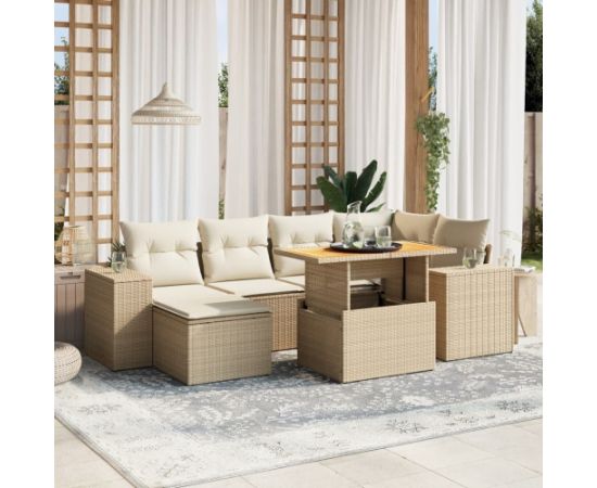 vidaXL 7-cz. zestaw wypoczynkowy do ogrodu, z poduszkami, beżowy Dārza mēbeļu komplekti