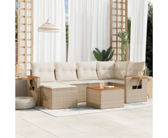 vidaXL 7-cz. zestaw wypoczynkowy do ogrodu, z poduszkami, beżowy Dārza mēbeļu komplekti