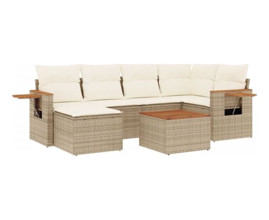 vidaXL 7-cz. zestaw wypoczynkowy do ogrodu, z poduszkami, beżowy Dārza mēbeļu komplekti