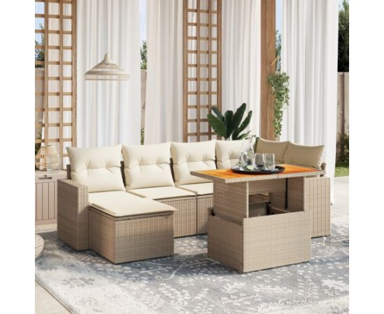 vidaXL 7-cz. zestaw wypoczynkowy do ogrodu, z poduszkami, beżowy Dārza mēbeļu komplekti