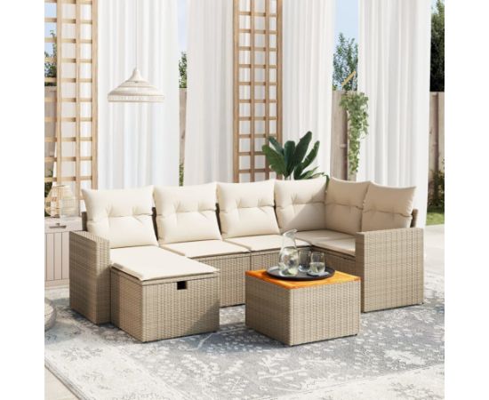 vidaXL 7-cz. zestaw wypoczynkowy do ogrodu, z poduszkami, beżowy Dārza mēbeļu komplekti