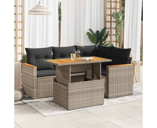 vidaXL 5-cz. zestaw wypoczynkowy do ogrodu, poduszki polirattan akacja Dārza mēbeļu komplekti