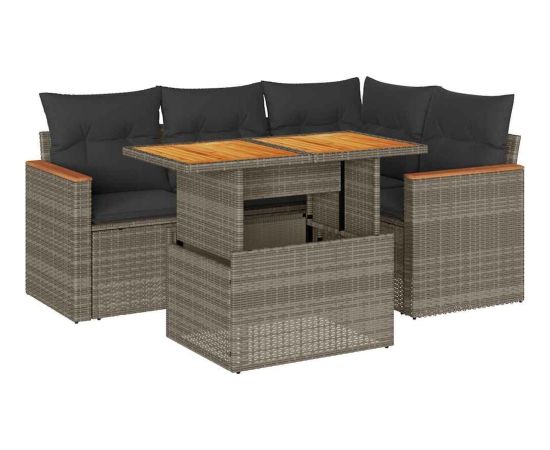 vidaXL 5-cz. zestaw wypoczynkowy do ogrodu, poduszki polirattan akacja Dārza mēbeļu komplekti