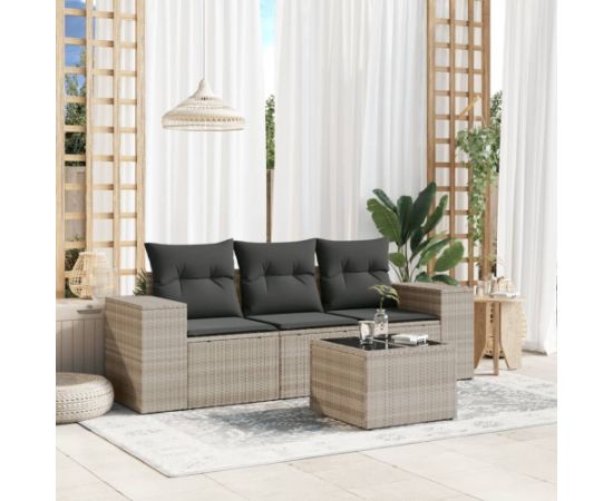 vidaXL 4-cz. zestaw wypoczynkowy do ogrodu, poduszki, jasnoszary Dārza mēbeļu komplekti