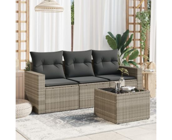 vidaXL 4-cz. zestaw wypoczynkowy do ogrodu, poduszki, jasnoszary Dārza mēbeļu komplekti