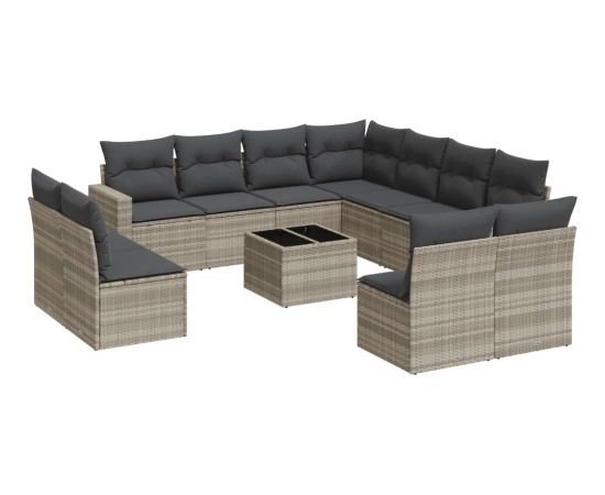 vidaXL 12-cz. zestaw mebli ogrodowych, z poduszkami, jasnoszary Dārza mēbeļu komplekti