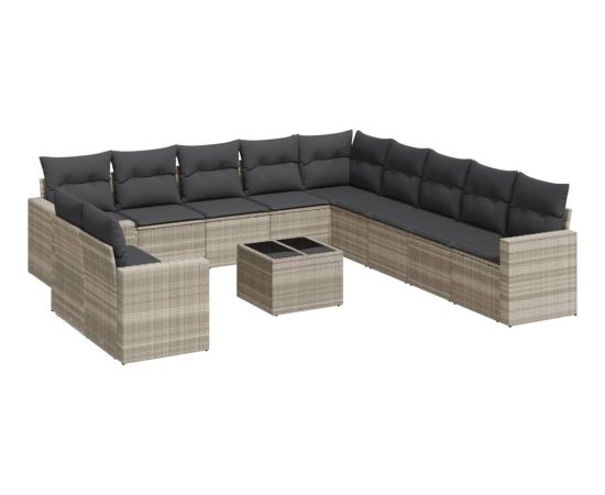 vidaXL 12-cz. zestaw mebli ogrodowych, z poduszkami, jasnoszary Dārza mēbeļu komplekti