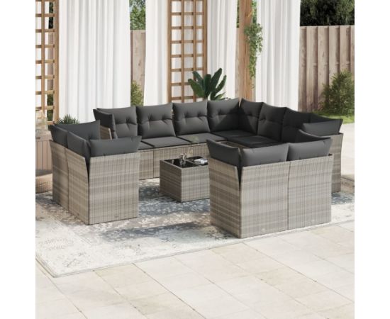 vidaXL 12-cz. zestaw mebli ogrodowych, z poduszkami, jasnoszary Dārza mēbeļu komplekti