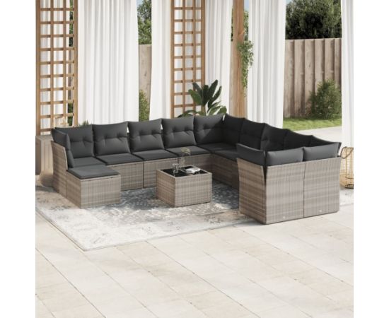 vidaXL 12-cz. zestaw mebli ogrodowych, z poduszkami, jasnoszary Dārza mēbeļu komplekti