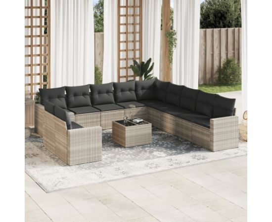 vidaXL 12-cz. zestaw mebli ogrodowych, z poduszkami, jasnoszary Dārza mēbeļu komplekti