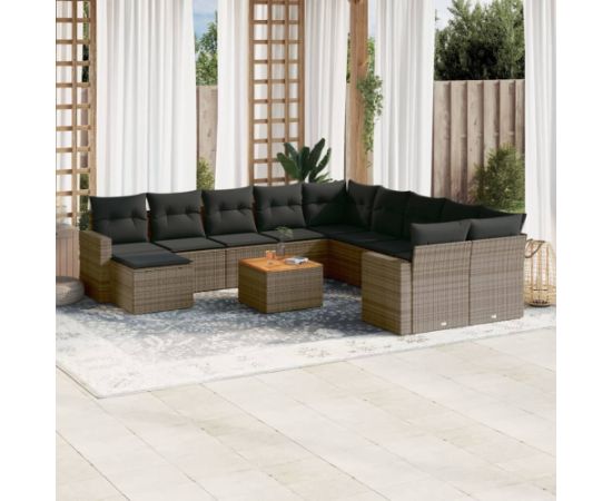 vidaXL 12-cz. zestaw mebli ogrodowych z poduszkami, szary, polirattan Dārza mēbeļu komplekti