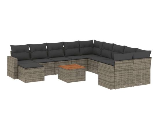 vidaXL 12-cz. zestaw mebli ogrodowych z poduszkami, szary, polirattan Dārza mēbeļu komplekti