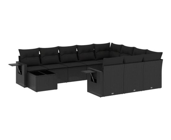 vidaXL 11-cz. zestaw wypoczynkowy do ogrodu, poduszki czarny rattan PE Dārza mēbeļu komplekti