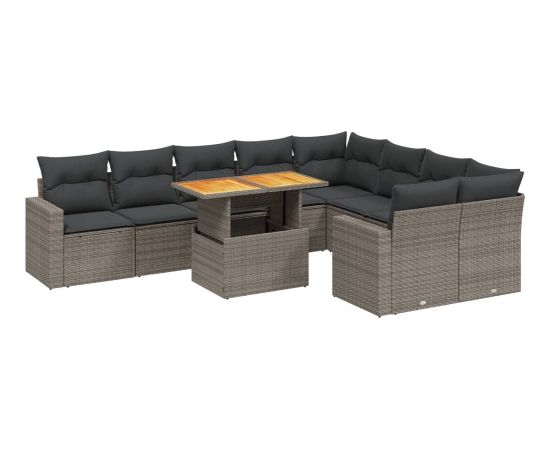 vidaXL 10-cz. zestaw wypoczynkowy do ogrodu, z poduszkami, szary Dārza mēbeļu komplekti