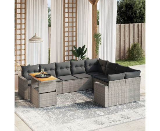 vidaXL 10-cz. zestaw wypoczynkowy do ogrodu, z poduszkami, szary Dārza mēbeļu komplekti