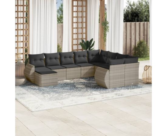 vidaXL 10-cz. zestaw wypoczynkowy do ogrodu, z poduszkami, jasnoszary Dārza mēbeļu komplekti