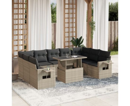 vidaXL 10-cz. zestaw wypoczynkowy do ogrodu, z poduszkami, jasnoszary Dārza mēbeļu komplekti