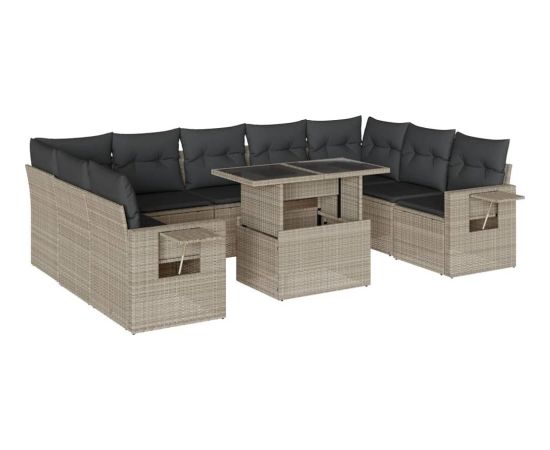 vidaXL 10-cz. zestaw wypoczynkowy do ogrodu, z poduszkami, jasnoszary Dārza mēbeļu komplekti