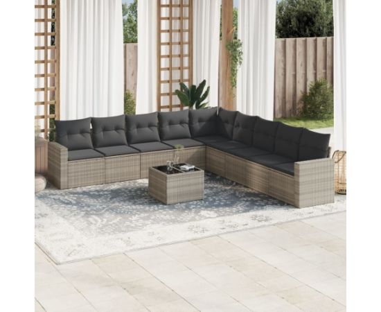 vidaXL 10-cz. zestaw wypoczynkowy do ogrodu, z poduszkami, jasnoszary Dārza mēbeļu komplekti