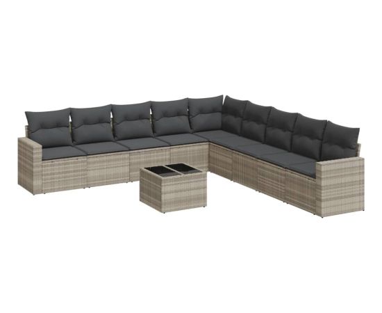 vidaXL 10-cz. zestaw wypoczynkowy do ogrodu, z poduszkami, jasnoszary Dārza mēbeļu komplekti